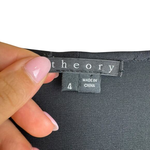 Theory Black Satin Silk Blend Draped Pockets Racerback Mini Slip Party Dress - Picture 10 of 12